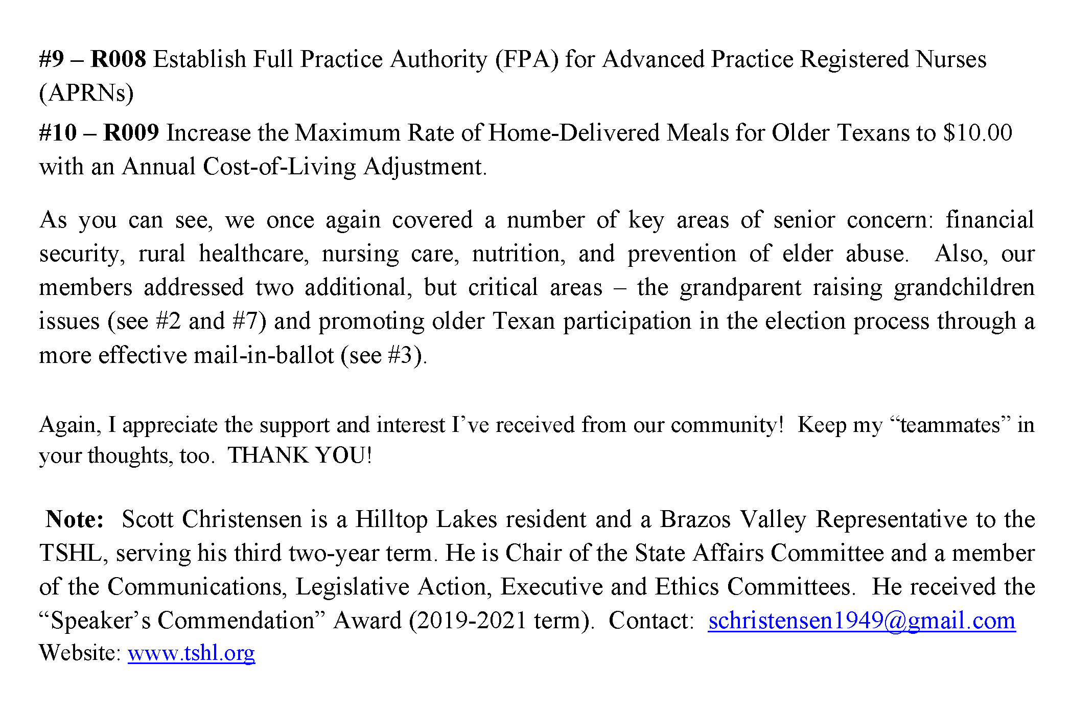 Texas Silver Haired Legislature resolutions report page 2